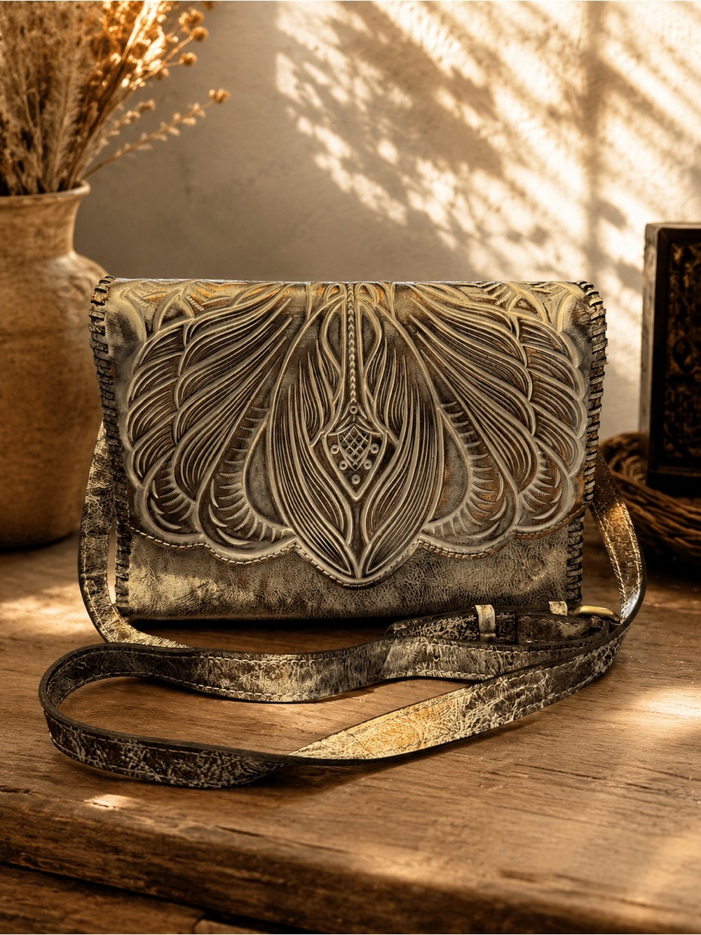 Patricia Nash Metallic Embossed Leather Crossbody & Wallet - Picture 3 of 11